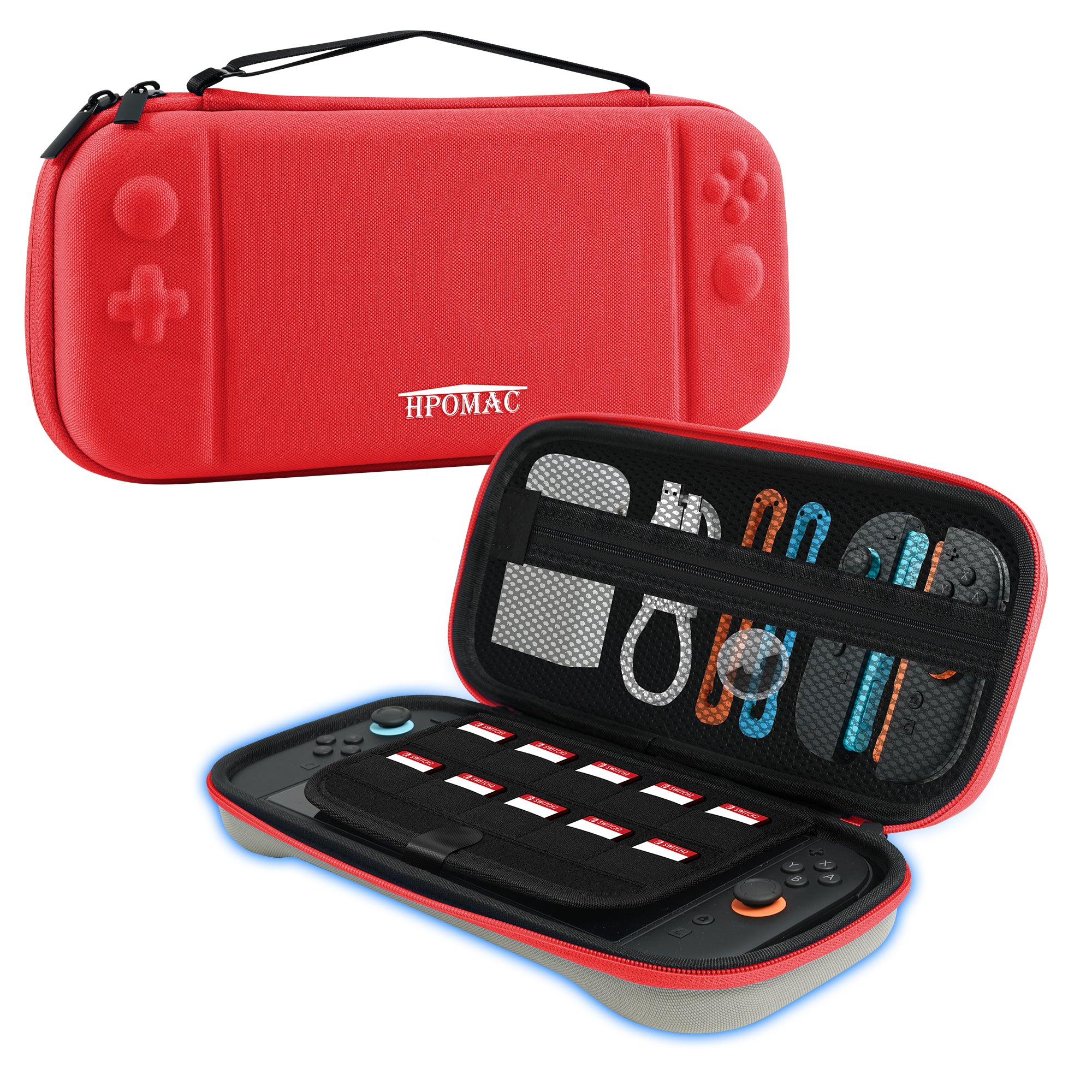 Nintendo Switch 2 Carrying Case, Hard Shell Protective travel Bag with 10 Game Card Slots, Waterproof, Red