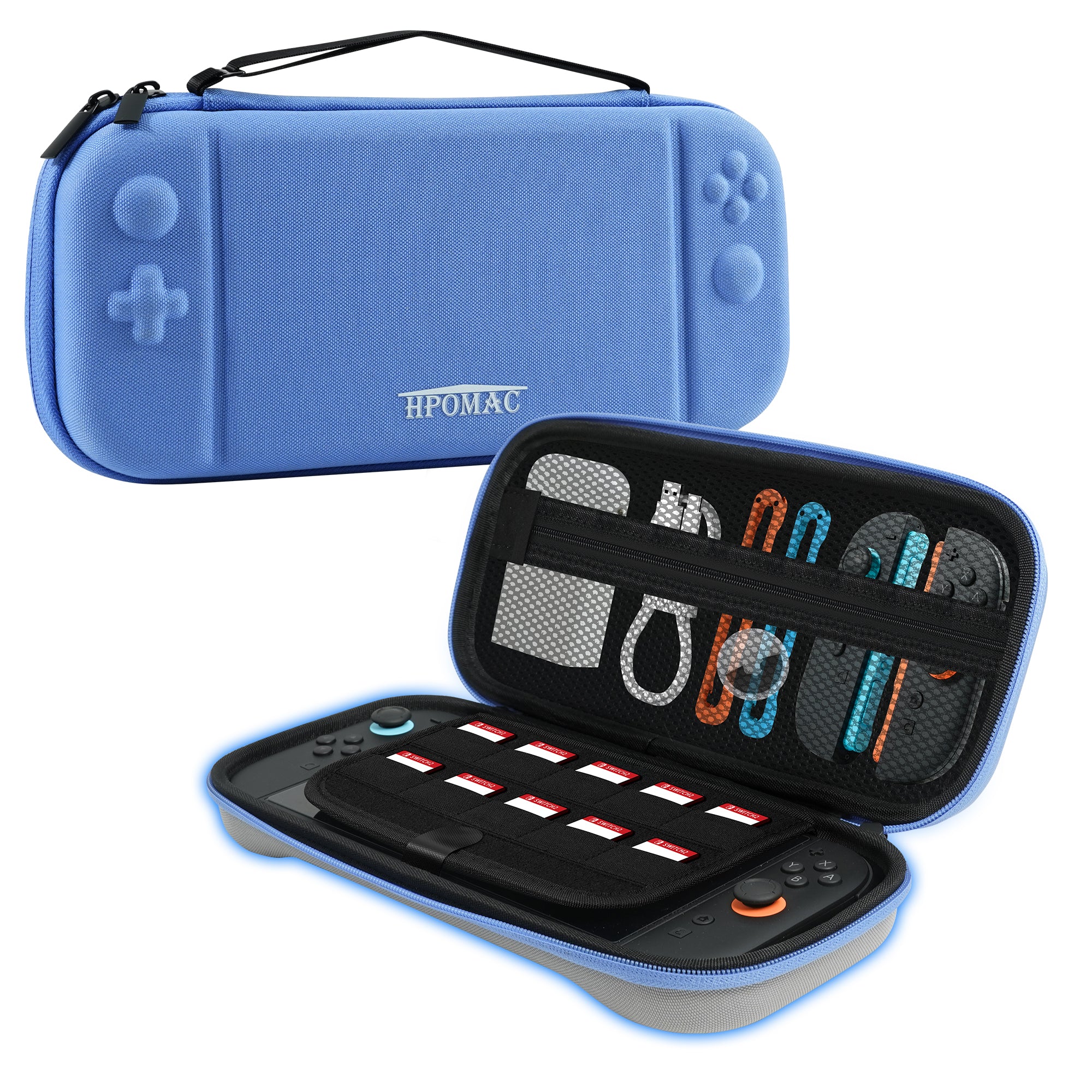 Nintendo Switch 2 Carrying Case, Hard Shell Protective travel Bag with 10 Game Card Slots, Waterproof, Blue