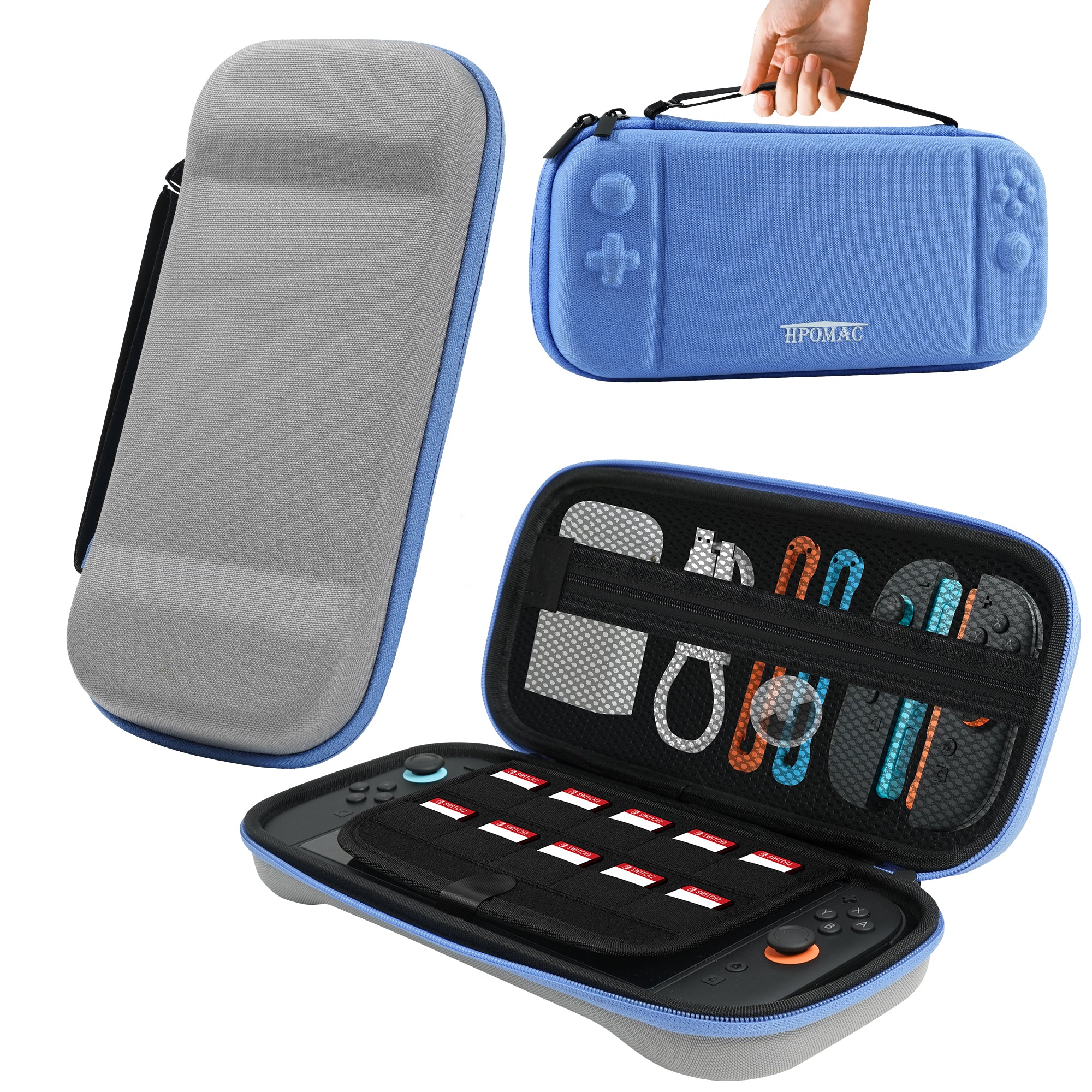 Nintendo Switch 2 Carrying Case, Hard Shell Protective travel Bag with 10 Game Card Slots, Waterproof, Blue