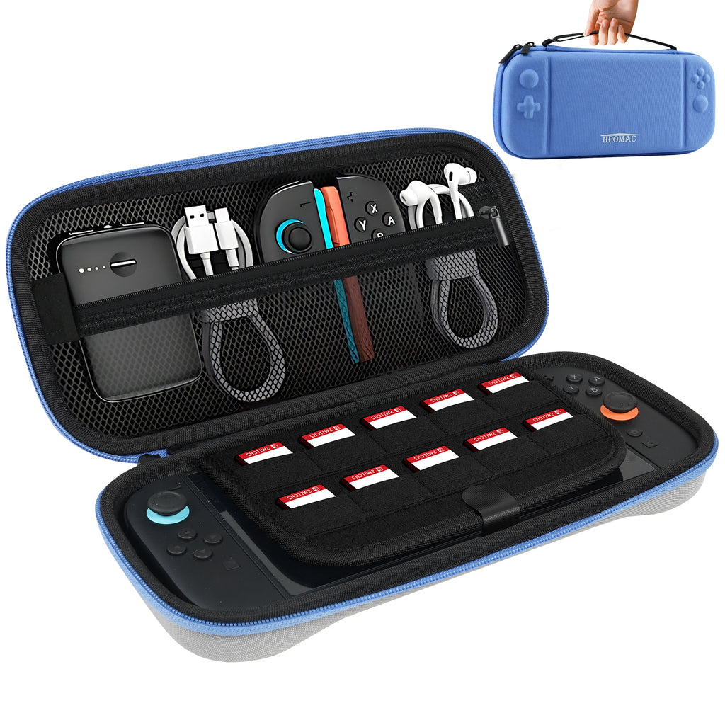 Nintendo Switch 2 Carrying Case, Hard Shell Protective travel Bag with 10 Game Card Slots, Waterproof, Blue
