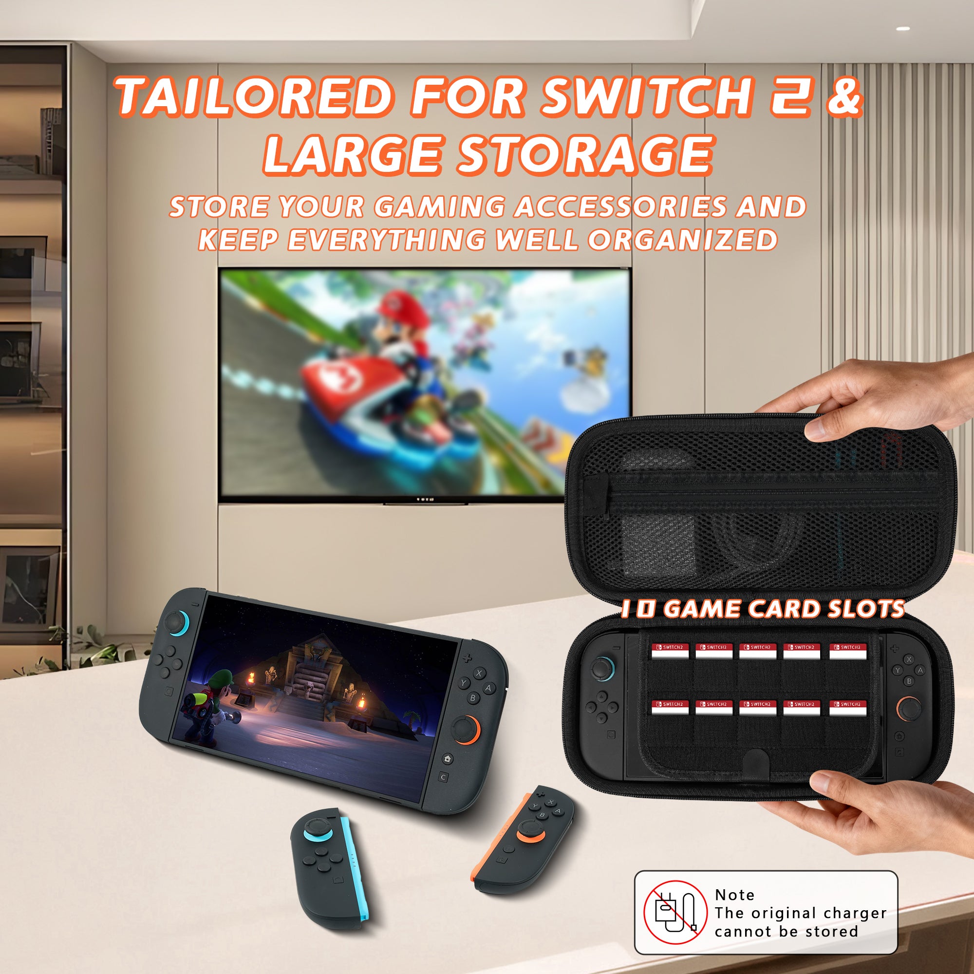 Nintendo Switch 2 Carrying Case, Hard Shell Protective travel Bag with 10 Game Card Slots, Waterproof
