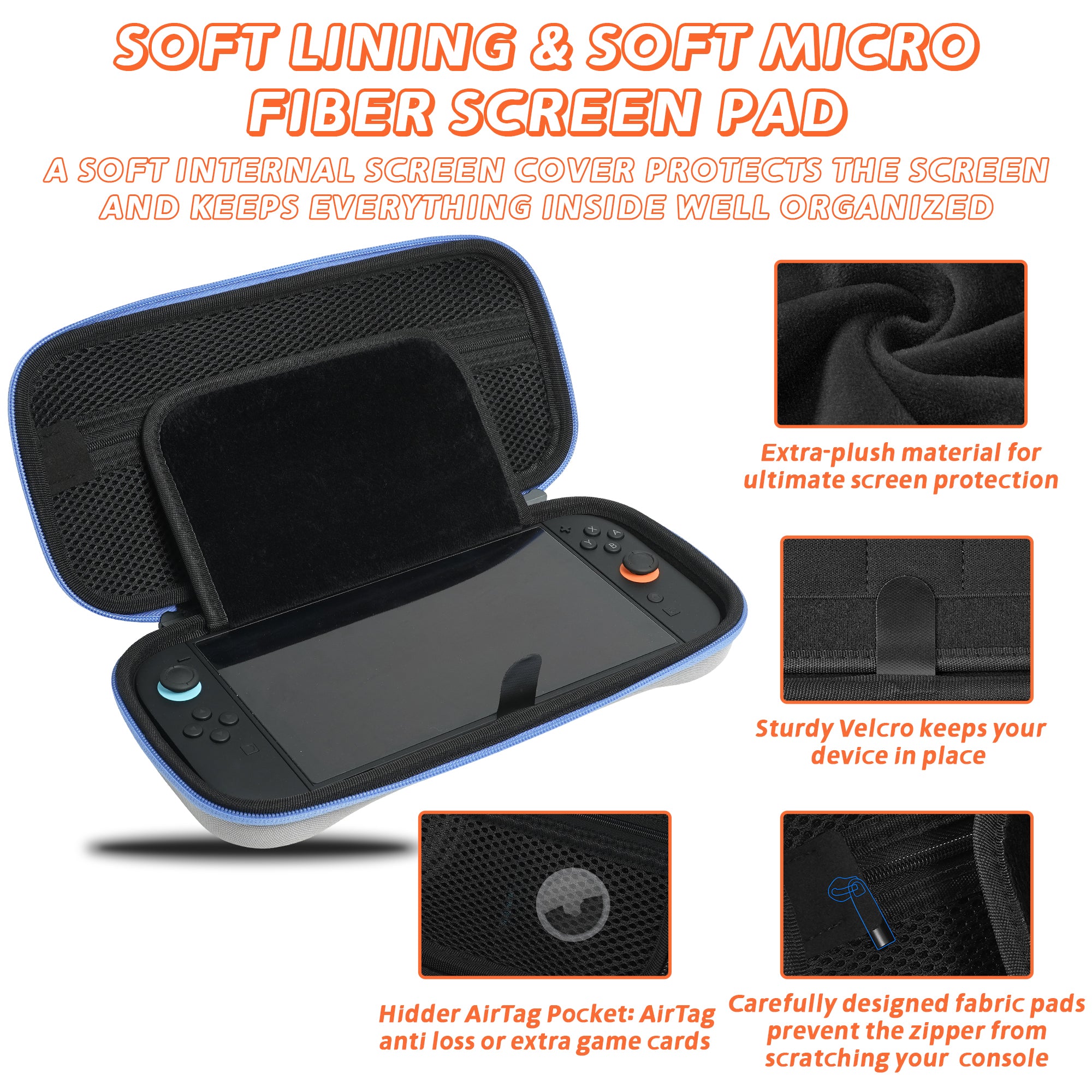 Nintendo Switch 2 Carrying Case, Hard Shell Protective travel Bag with 10 Game Card Slots, Waterproof, Blue